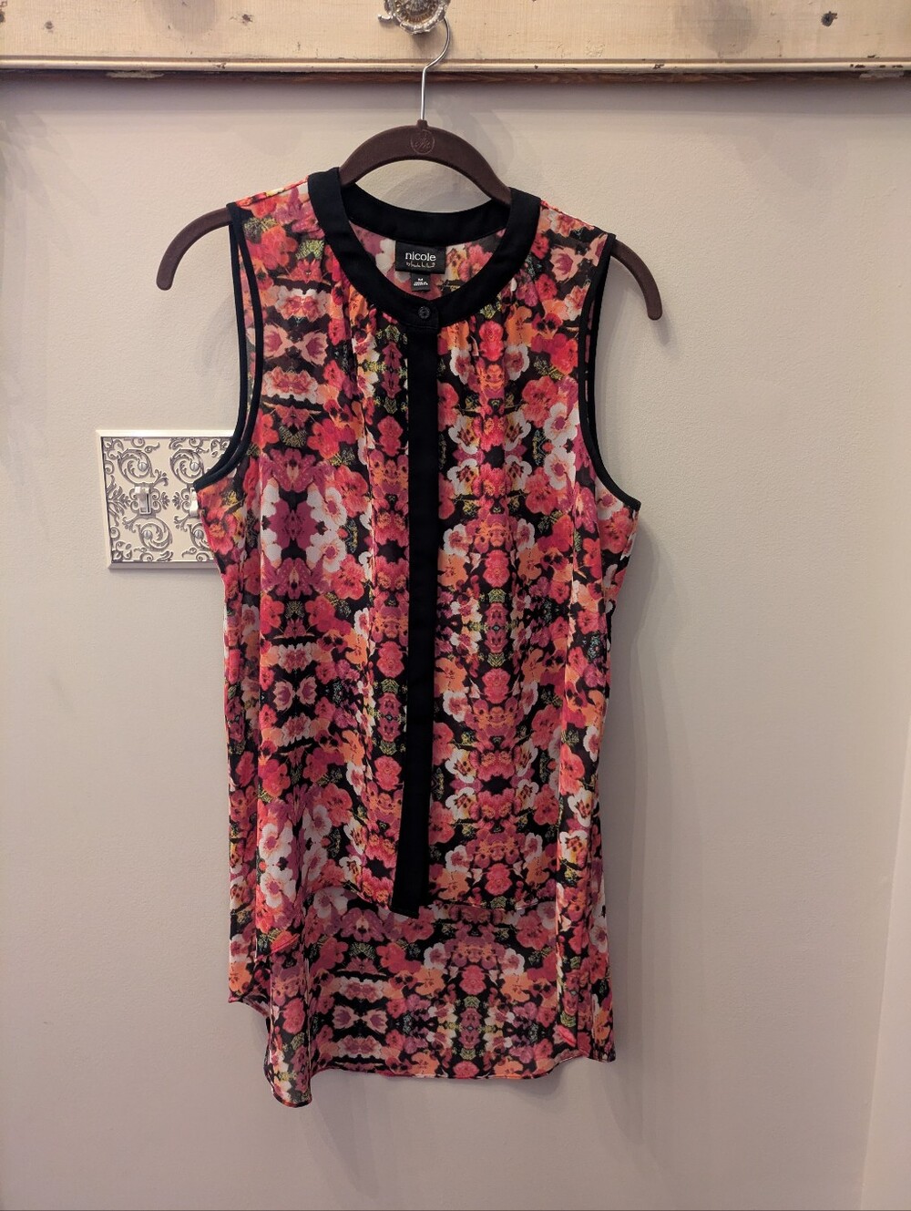 Nicole Floral Sleeveless Tunic - Pink & Black Trim